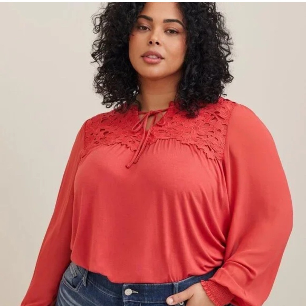 Torrid - 2X Super Soft Chiffon Sleeve Lace Inset w/Tie Detail